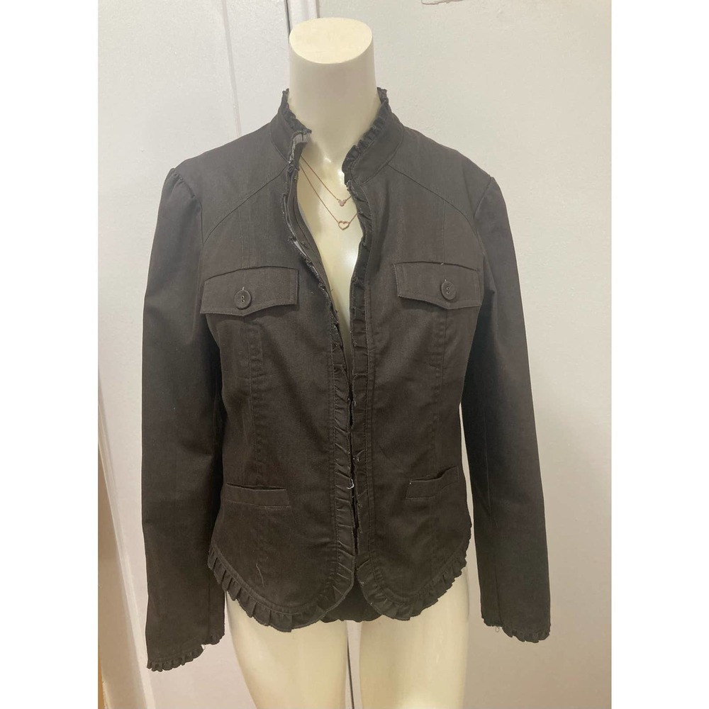 Willi Smith Brown ruffle light jacket size 10 fits medium women’s ruffled blazer